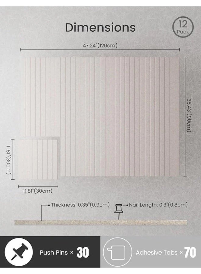 12PCS Large Felt Acoustic Panels Cork Board, 30×30cm Full Self-Adhesive Polyester Fiber Soundproof Wall Panels with Mounting Pins, Grooved Vertical Strip Design for Office Home Cinema Music Room, Dark Camel - Image 4